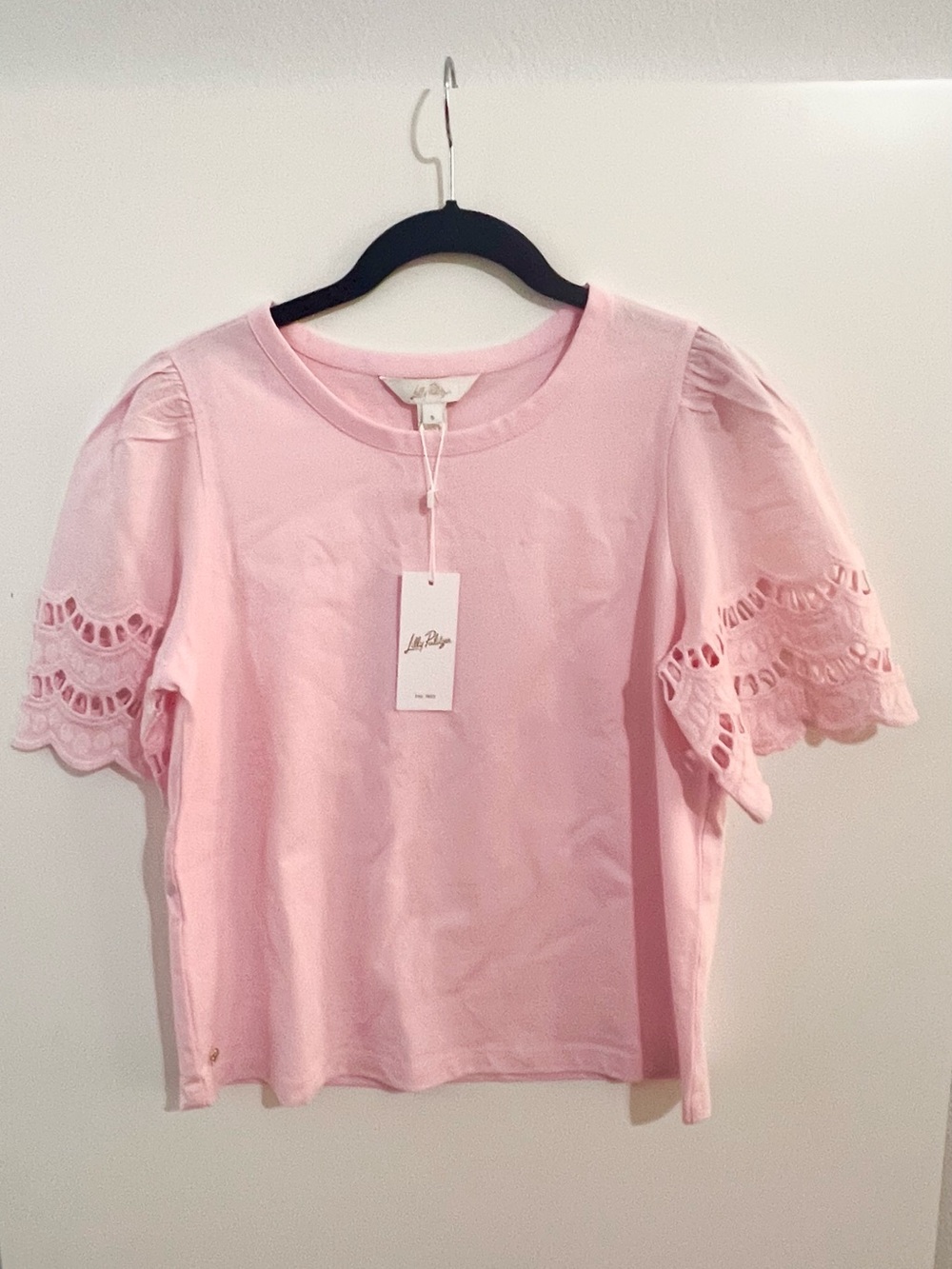 Lilly Pulitzer Blush Pink Eyelet Sleeve Cotton Tee